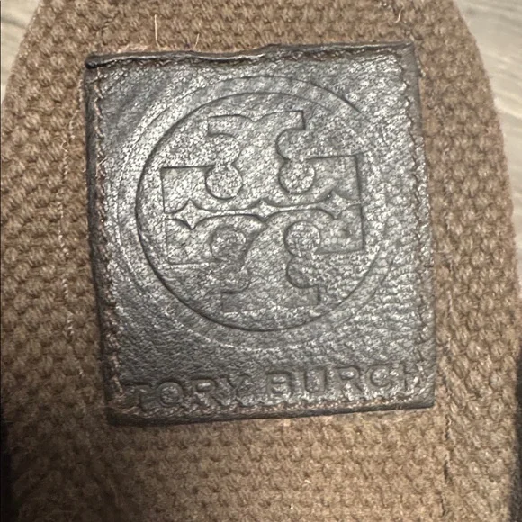 Tory Burch Dark Brown Espadrille Wedge Sandals with Gold Logo - Picture 2 of 5